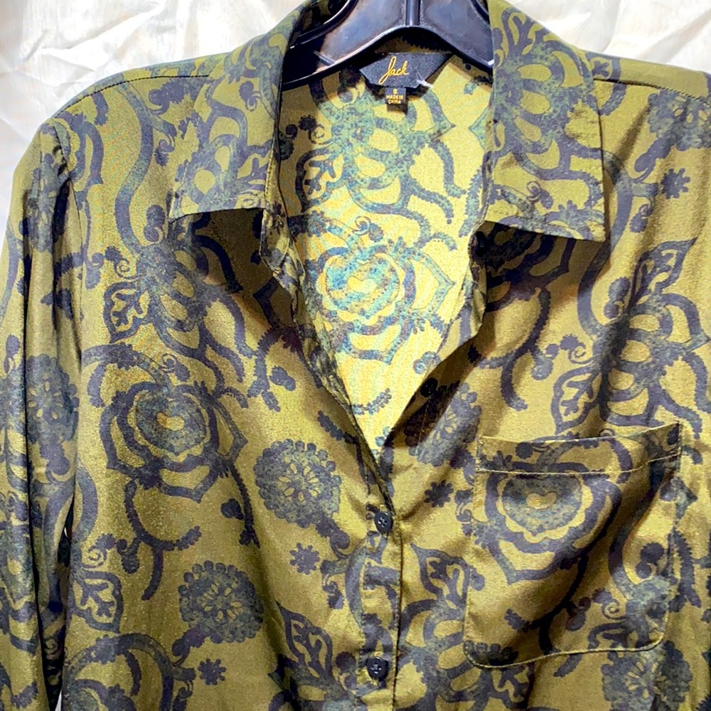Jack Polyester Olive/Black Button-Down Bls. Sz S - image 2
